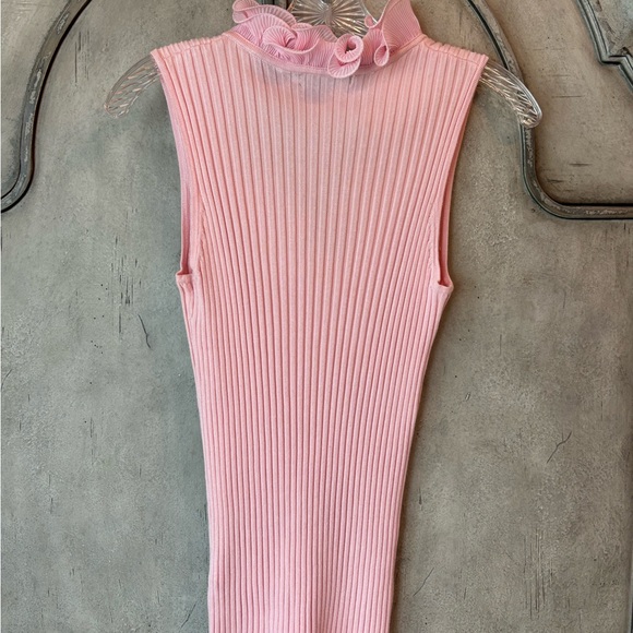 Pink Belldini knit sleeveless knit top with ruffled collar. Large - Picture 3 of 5